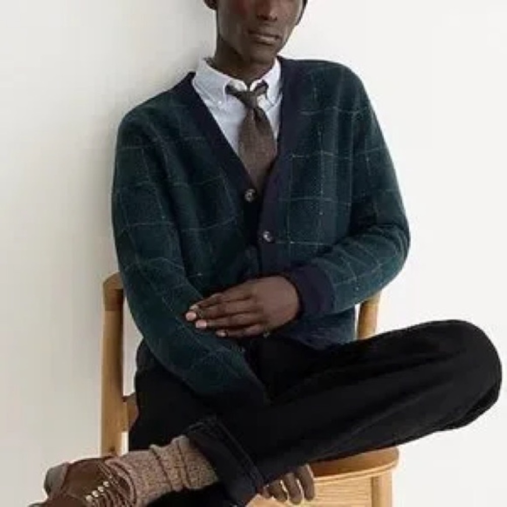 J.Crew Mens Wool-blend herringbone windowpane V-neck sweater